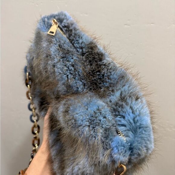 2 Tone Handmade Genuine Beaver Fur Soft Slouchy Clutch/Shoulder Bag/Crossbody - Picture 14 of 16